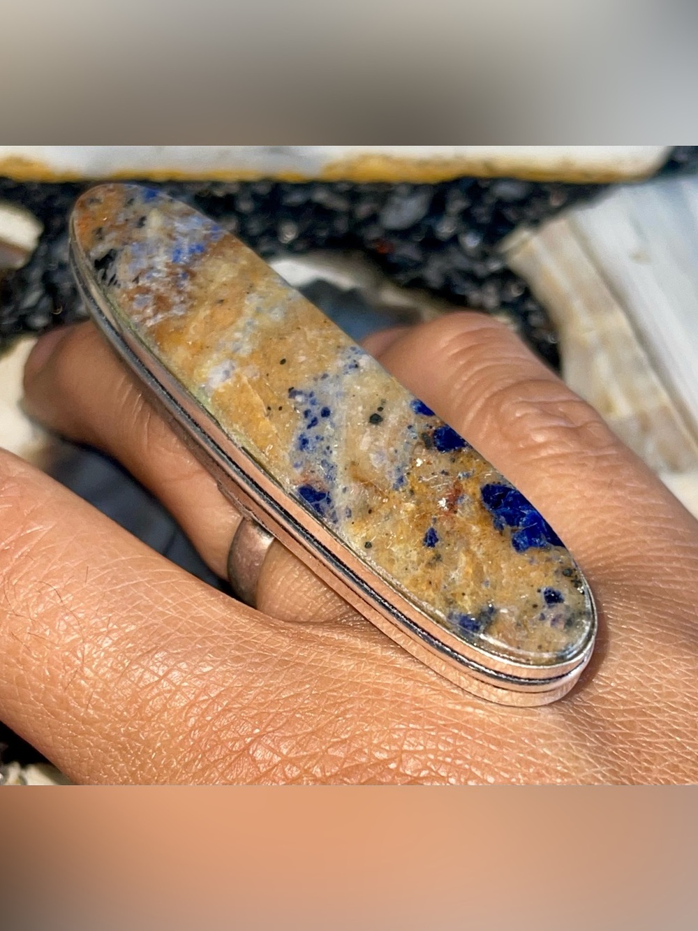 Large Stone Navy Sodalite Crystal Ring Size 7